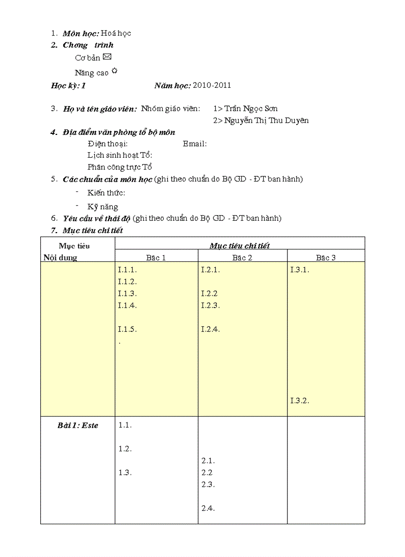 Kế hoạch dạy học 12