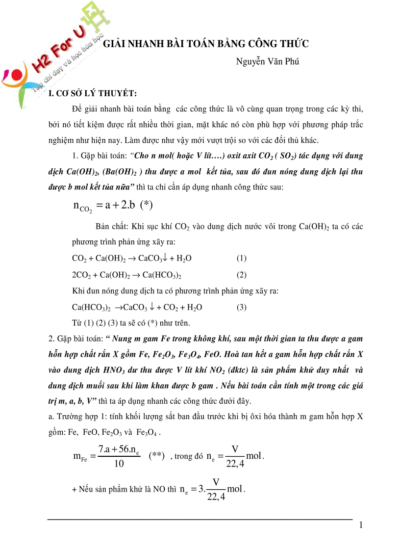 Sử dụng ct tính nhanh