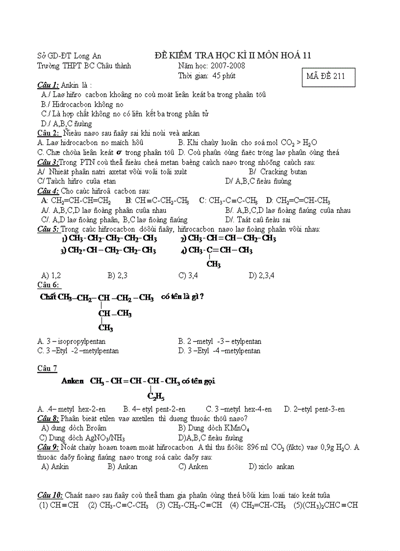 Kiem tra HK 2 Hoa 11