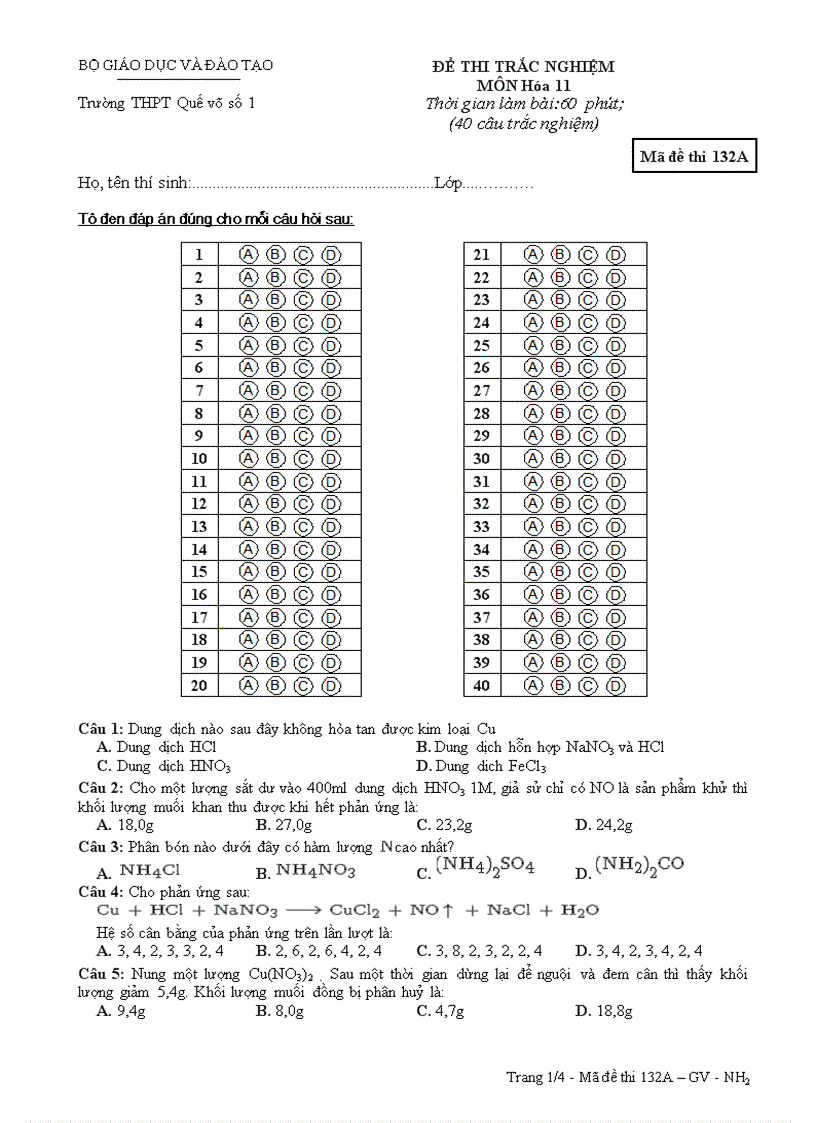 Kiểm tra Chương 2 lớp 11NC