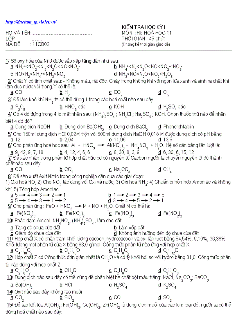 Tham khảo Hóa 11 HK I 12