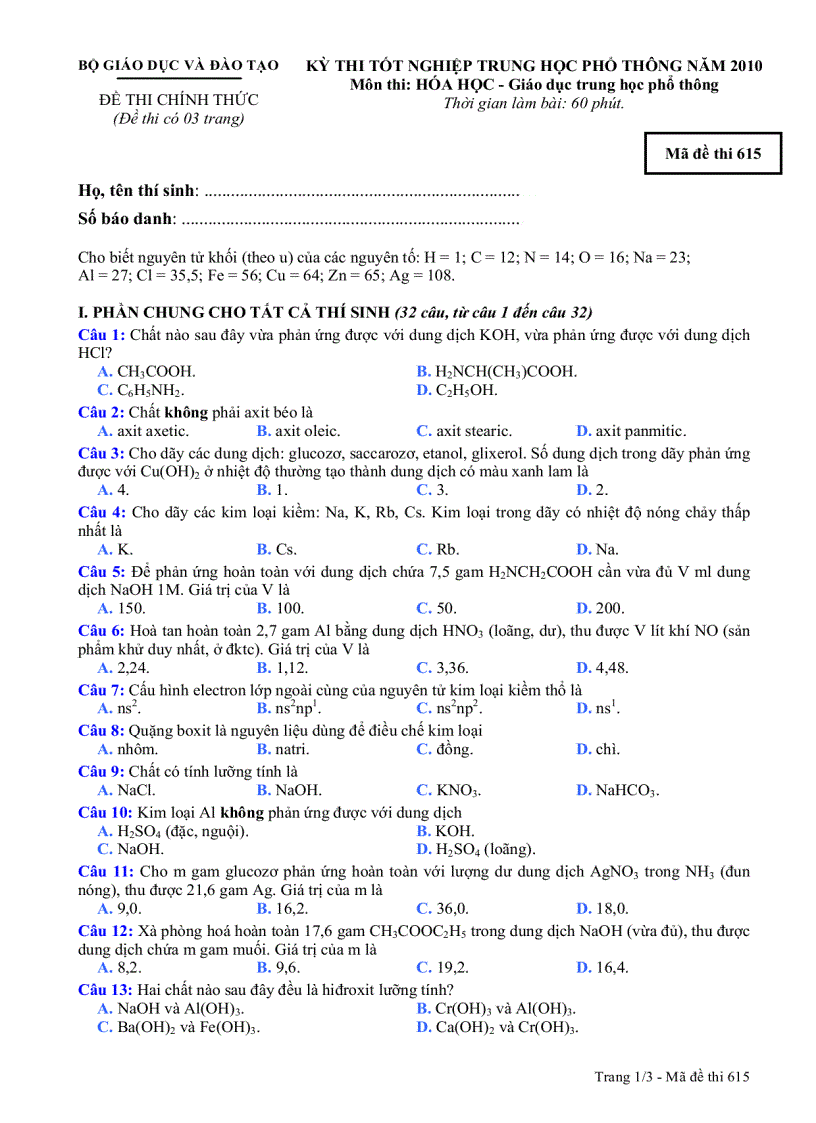 DeCtHoa THPT 2010 M615