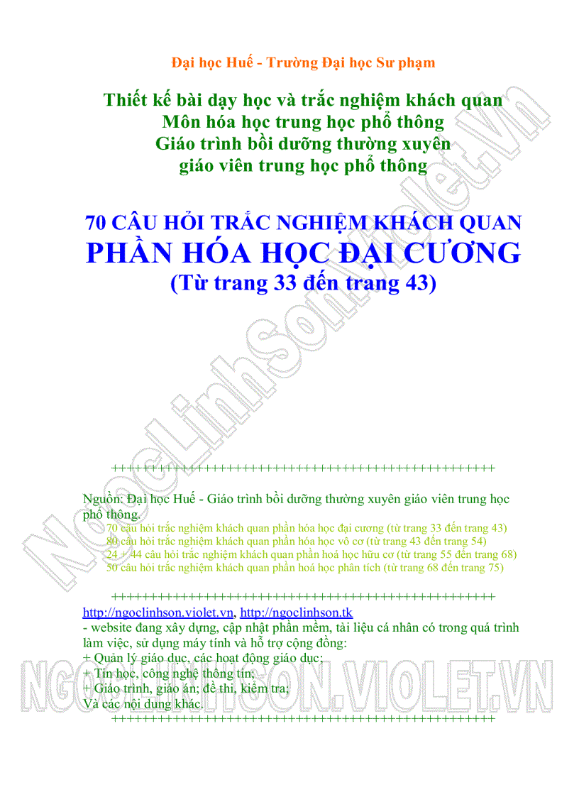 H 70 câu trắc nghiệm hóa học đại cương