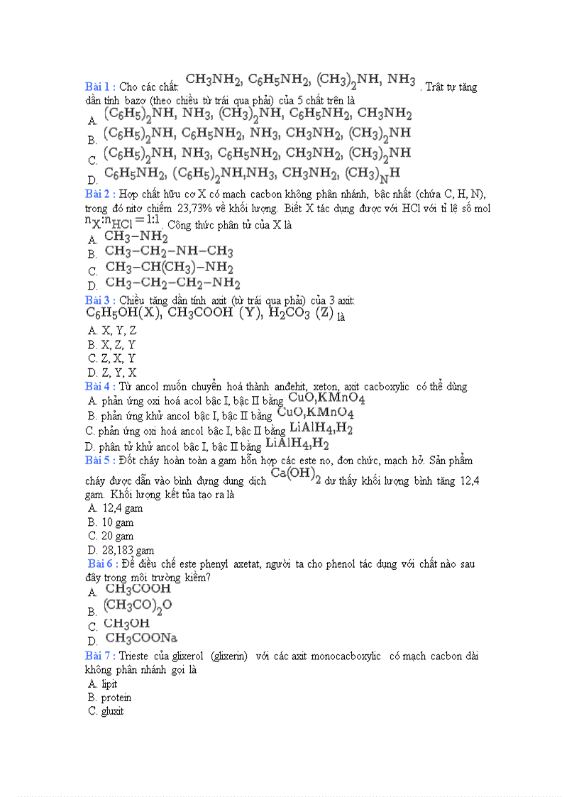 Đề tổng hợp vô cơ và hữu cơ số 1