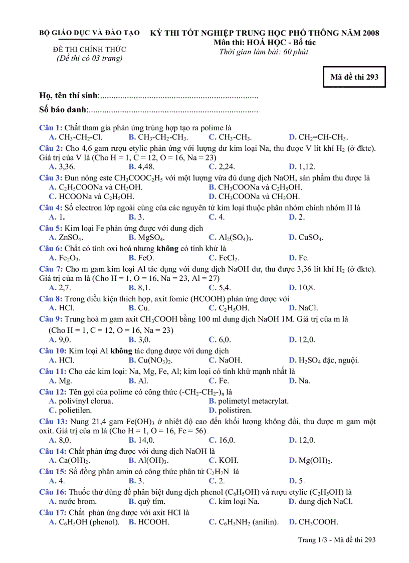 DeCt HoaBt M293 TN THPT 2008