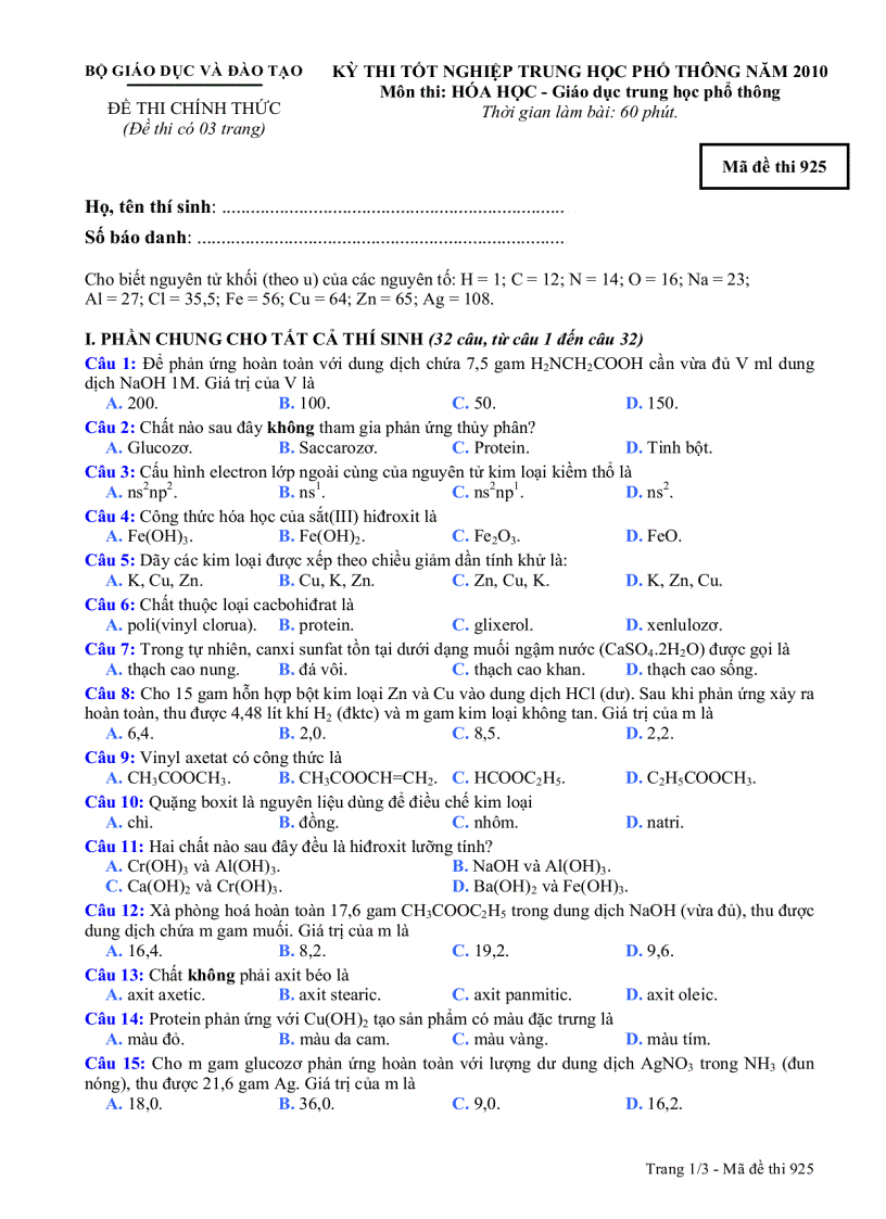 DeCtHoa THPT 2010 M925