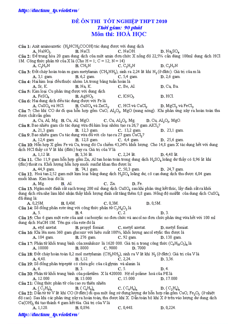 Thi Thử TN Hóa 2010 số 3