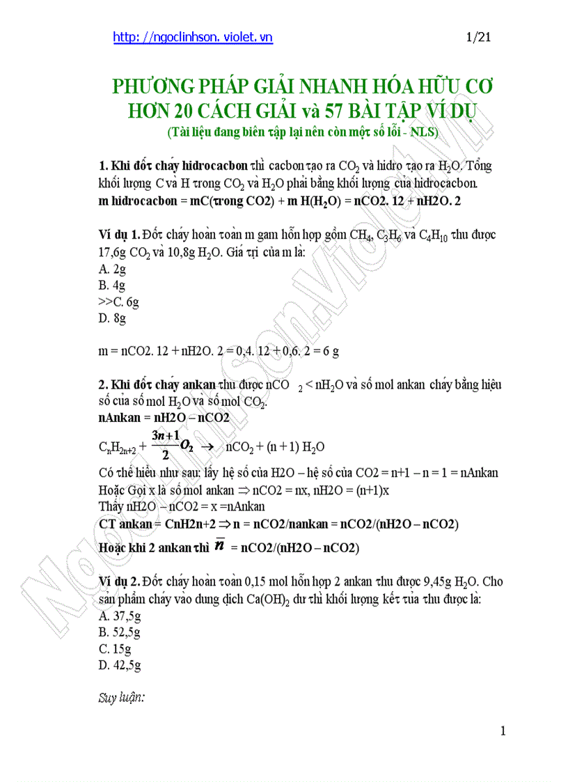 H12 Phương pháp giải Hóa học hữu cơ