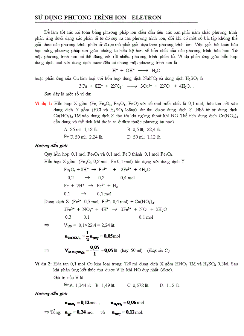 Giai bai tap theo Phuong Phap Ion electron