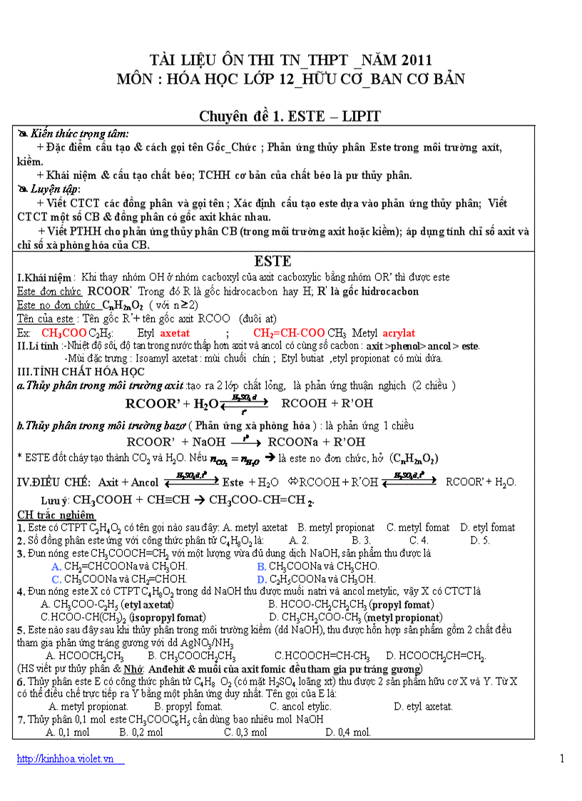 Ôn tập hóa 2011