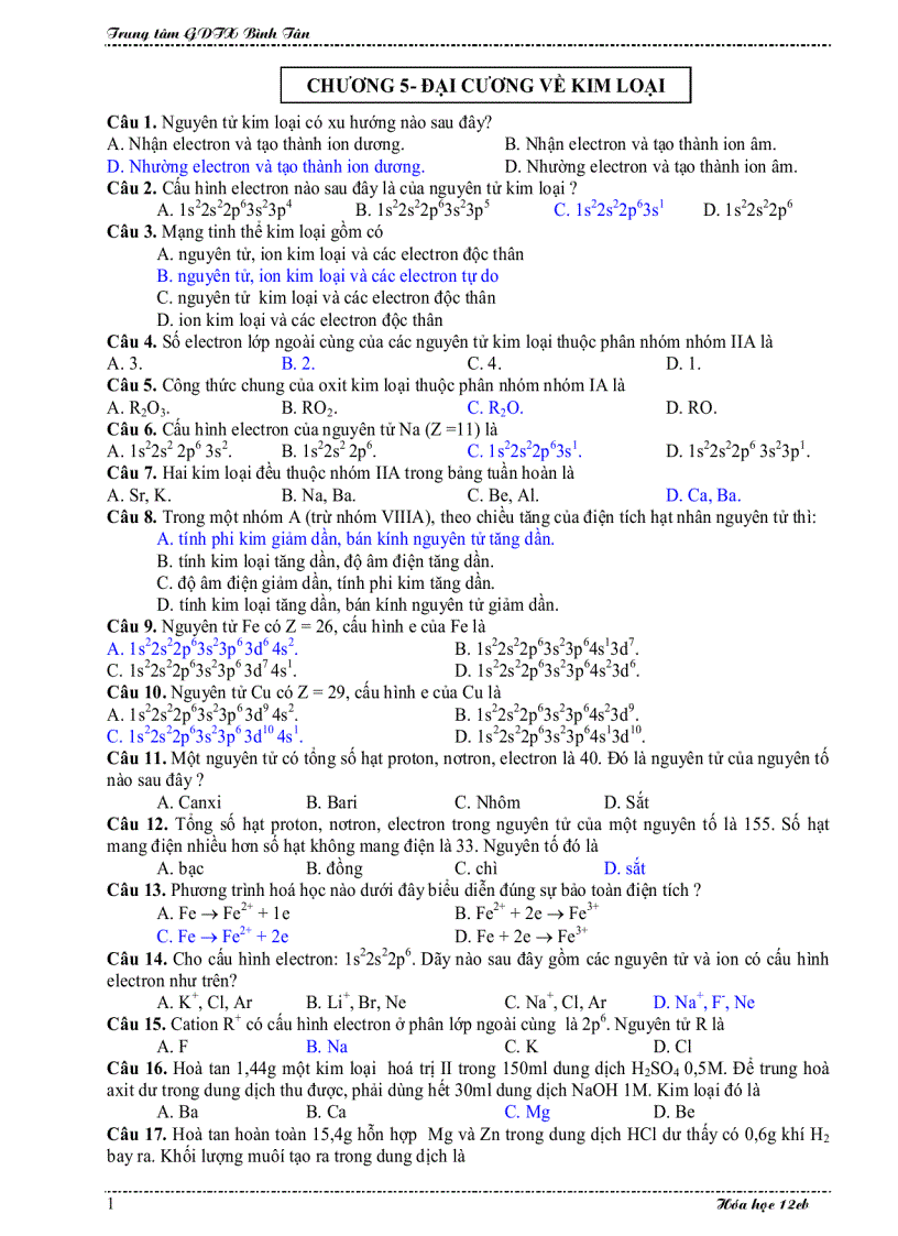 Ôn tập C5 Đại cương kim loại gdtx