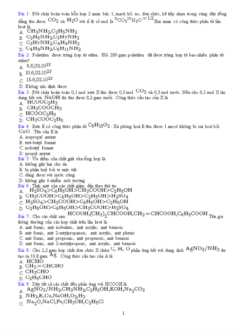 Đề tổng hợp vô cơ và hữu cơ số 2