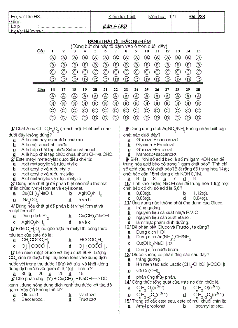 KT 12T bài 1 HKI