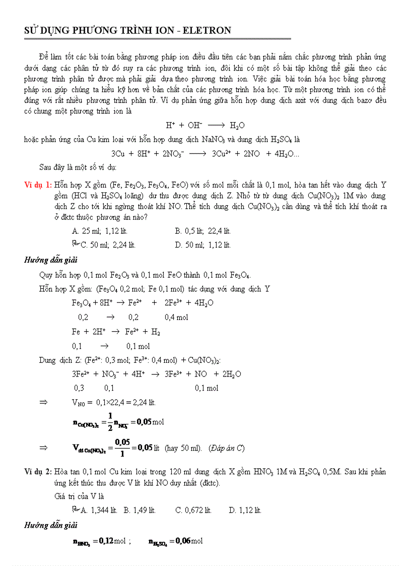 Sử dụng phương trình ion