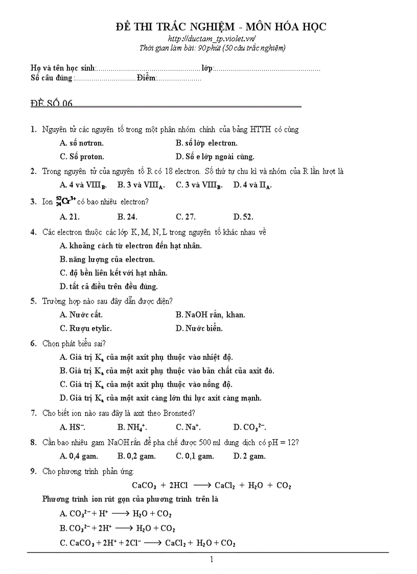 Tuyển tập Hóa TN 2010 số 6