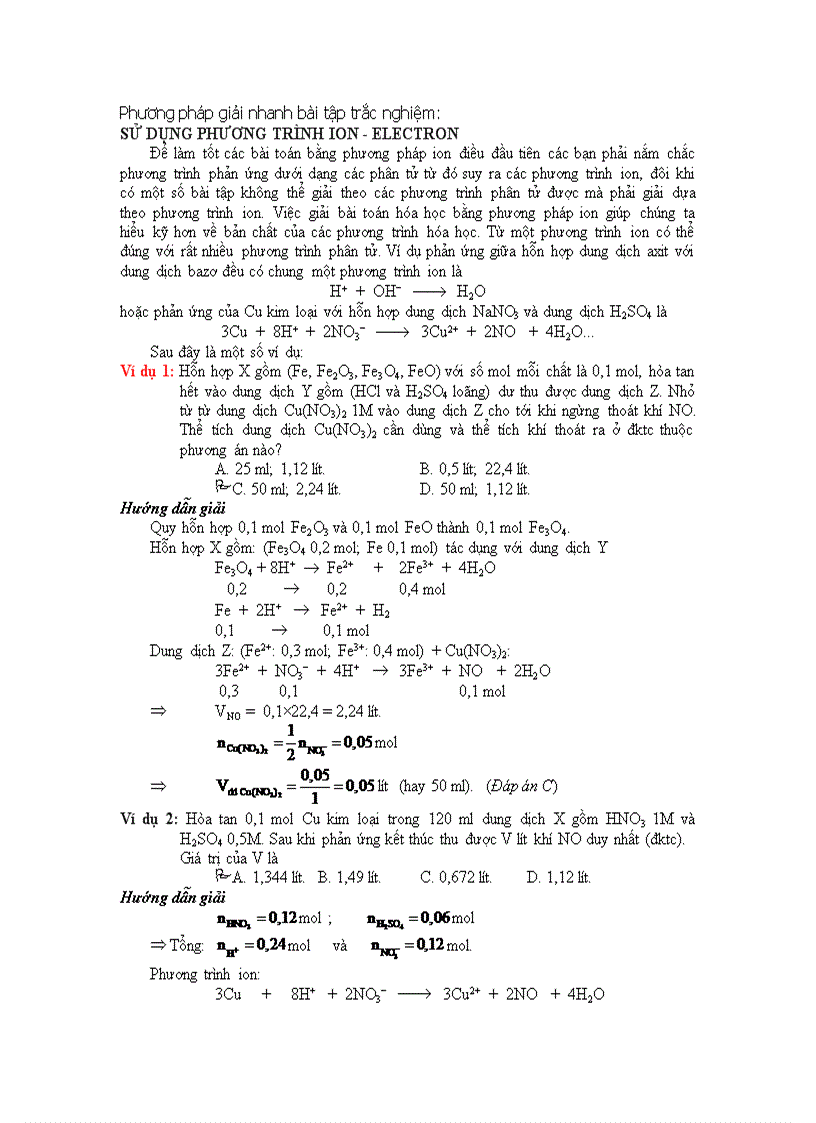 Pp sử dụng pp ion electron giải nhanh bt trắc nghiệm