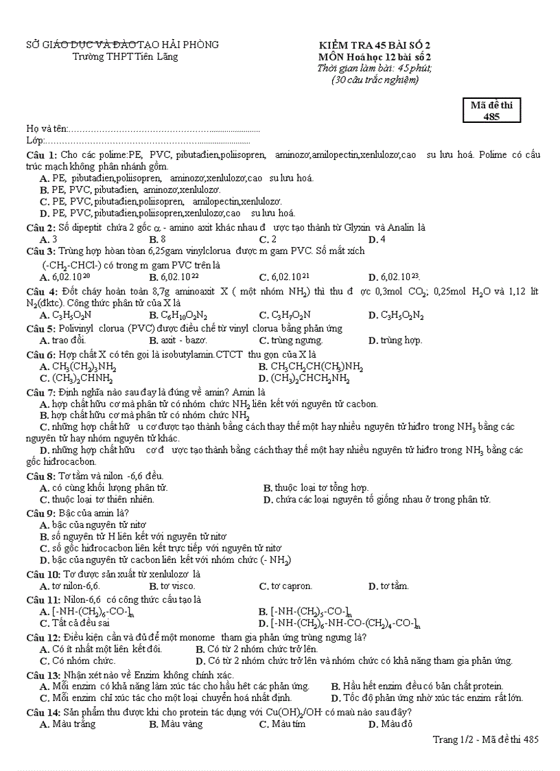 Kiểm tra 45 bài số 2 CB