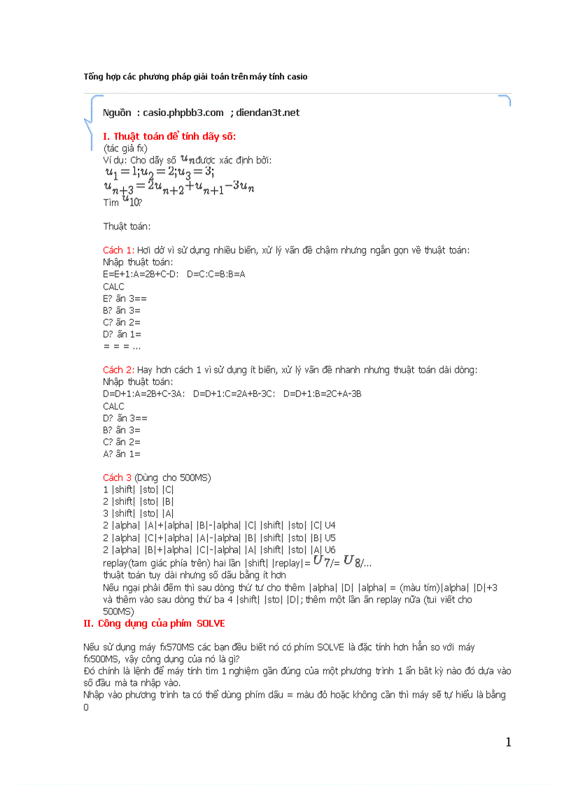 Tổng hợp PP giải toán trên máy tính CT