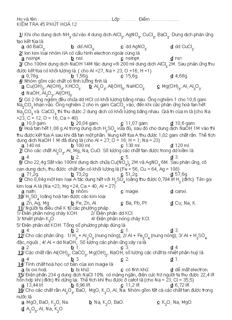 KT 45 phut hoa lop 12