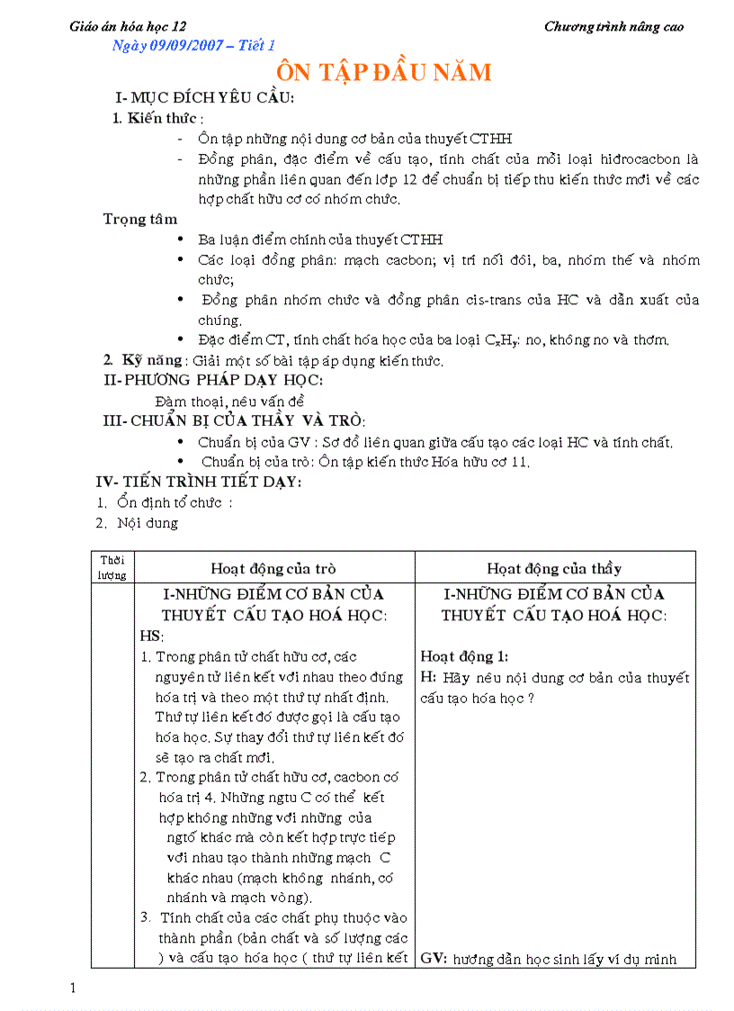 Giáo án Hoá 12 Nâng cao 2009 2010