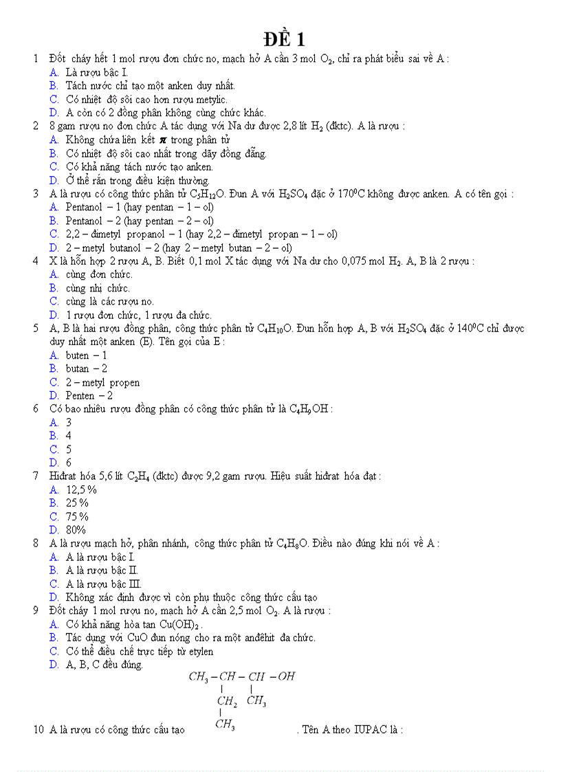 Trắc nghiệm Hóa hữu cơ 2 1