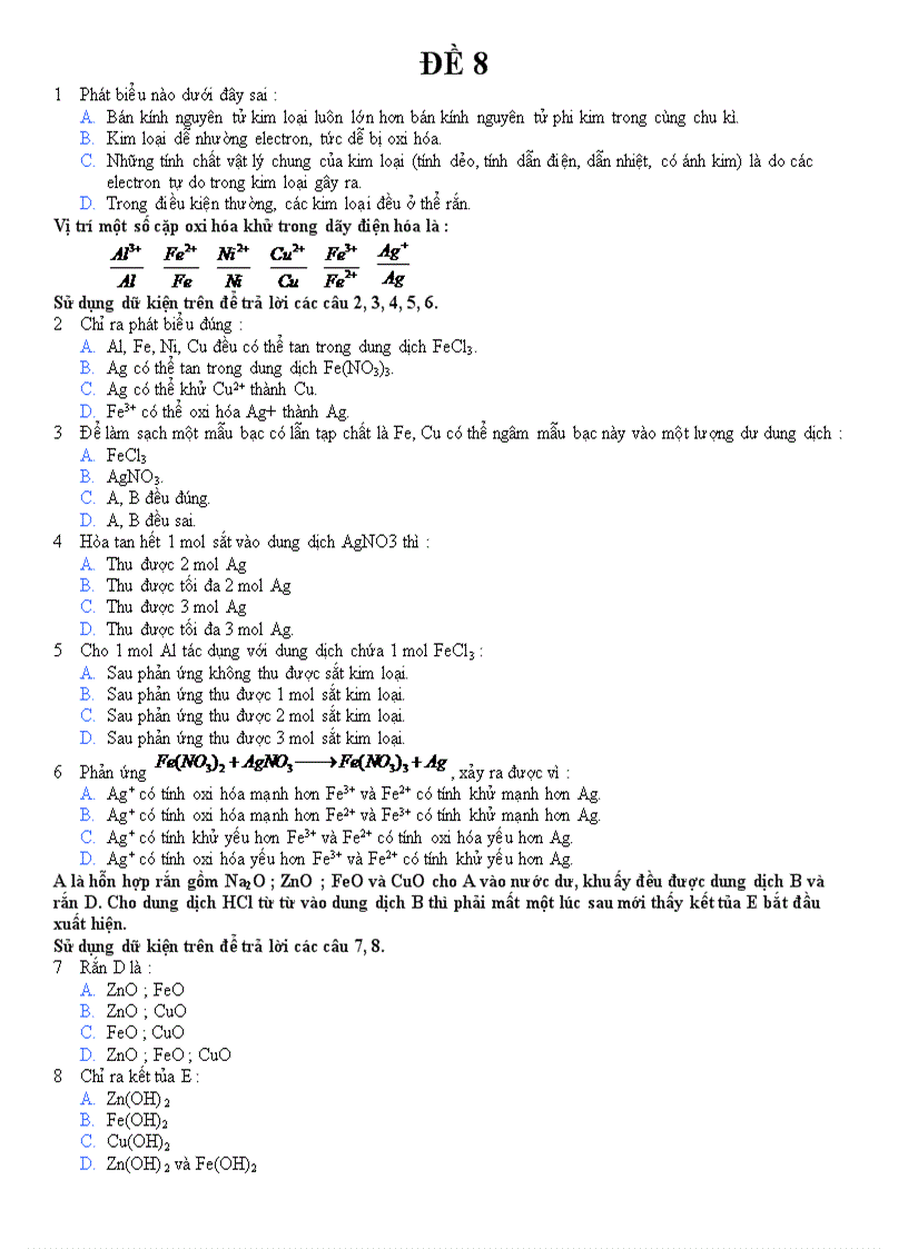 ÔN ĐH Hóa năm 2011 số 8