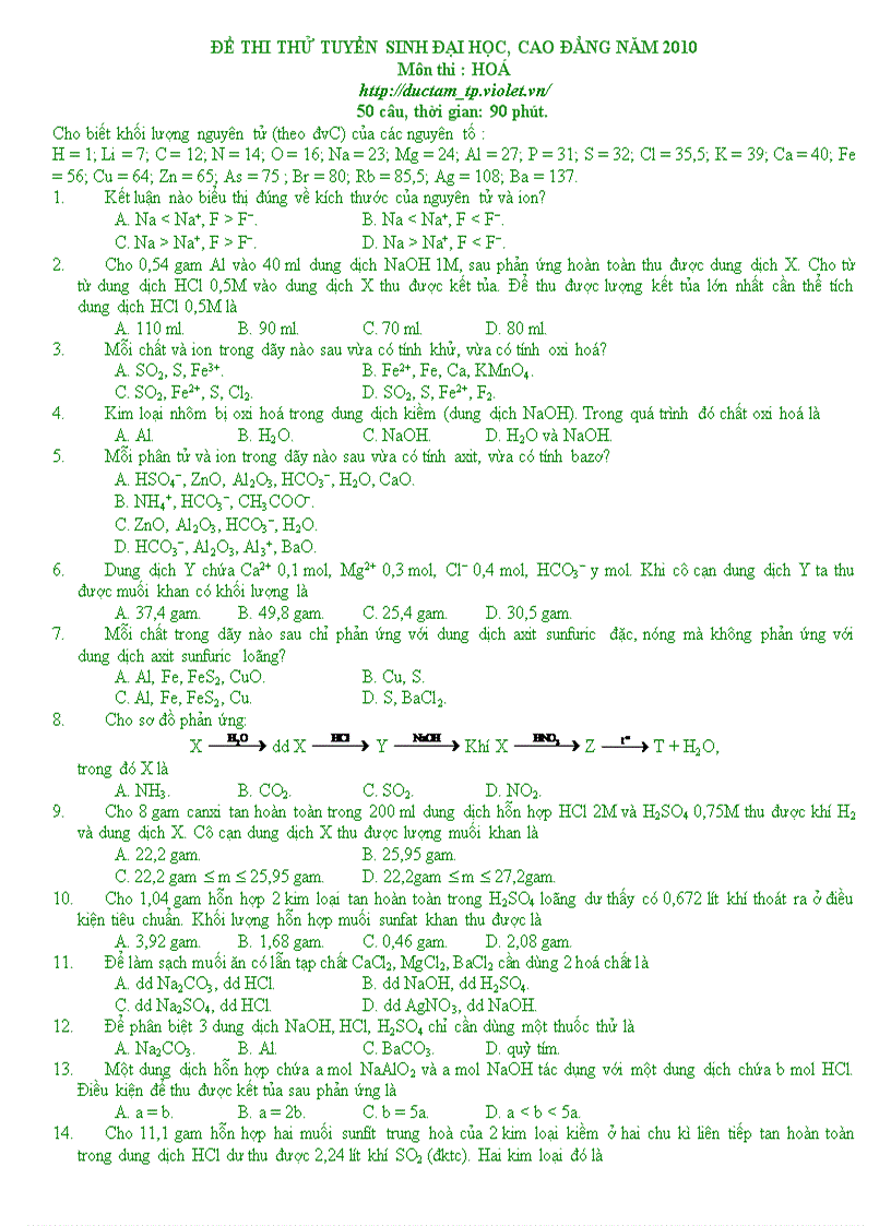 Đề HD Hóa ĐH 2010 số 19