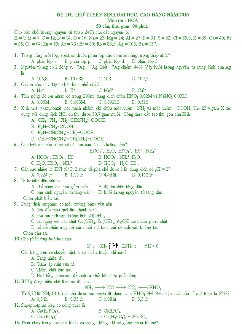Đề hd hóa 2010 số 27