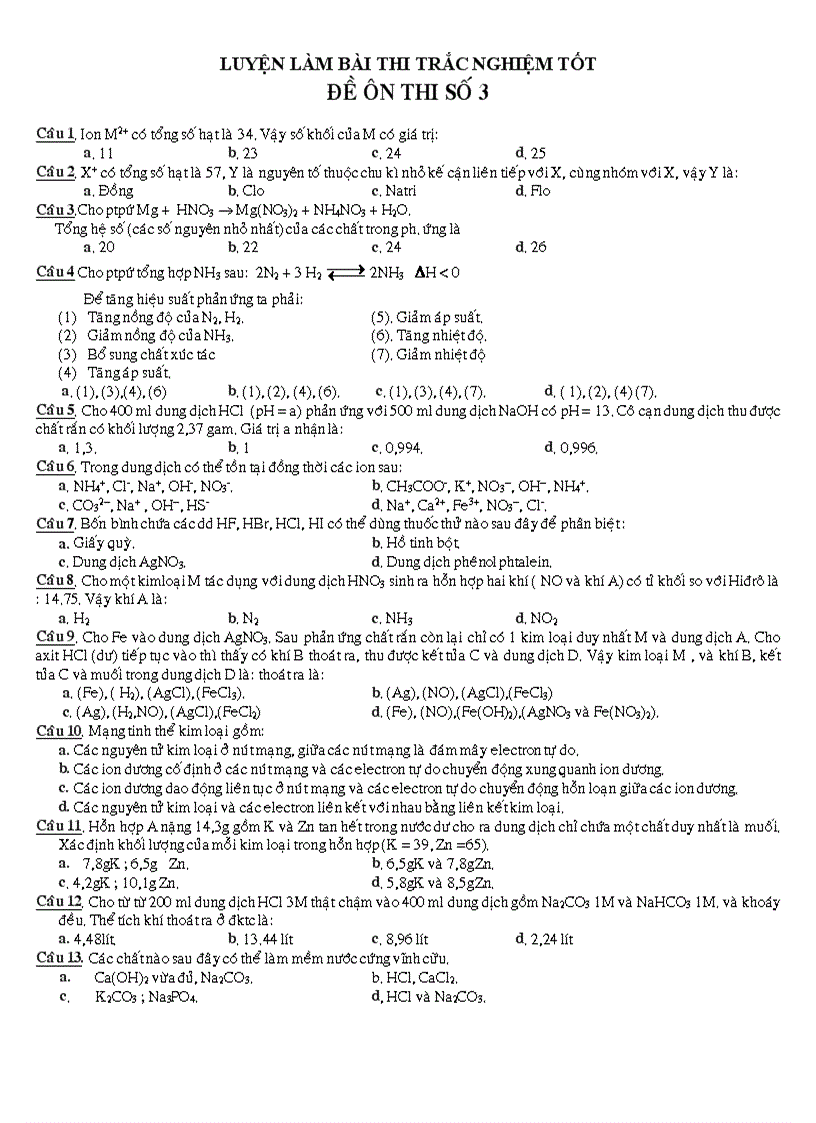 Luyện thi Hóa 12 số 3
