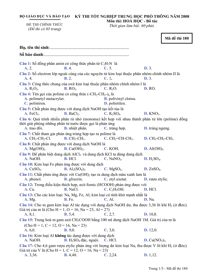 DeCt HoaBt M180 TN THPT 2008