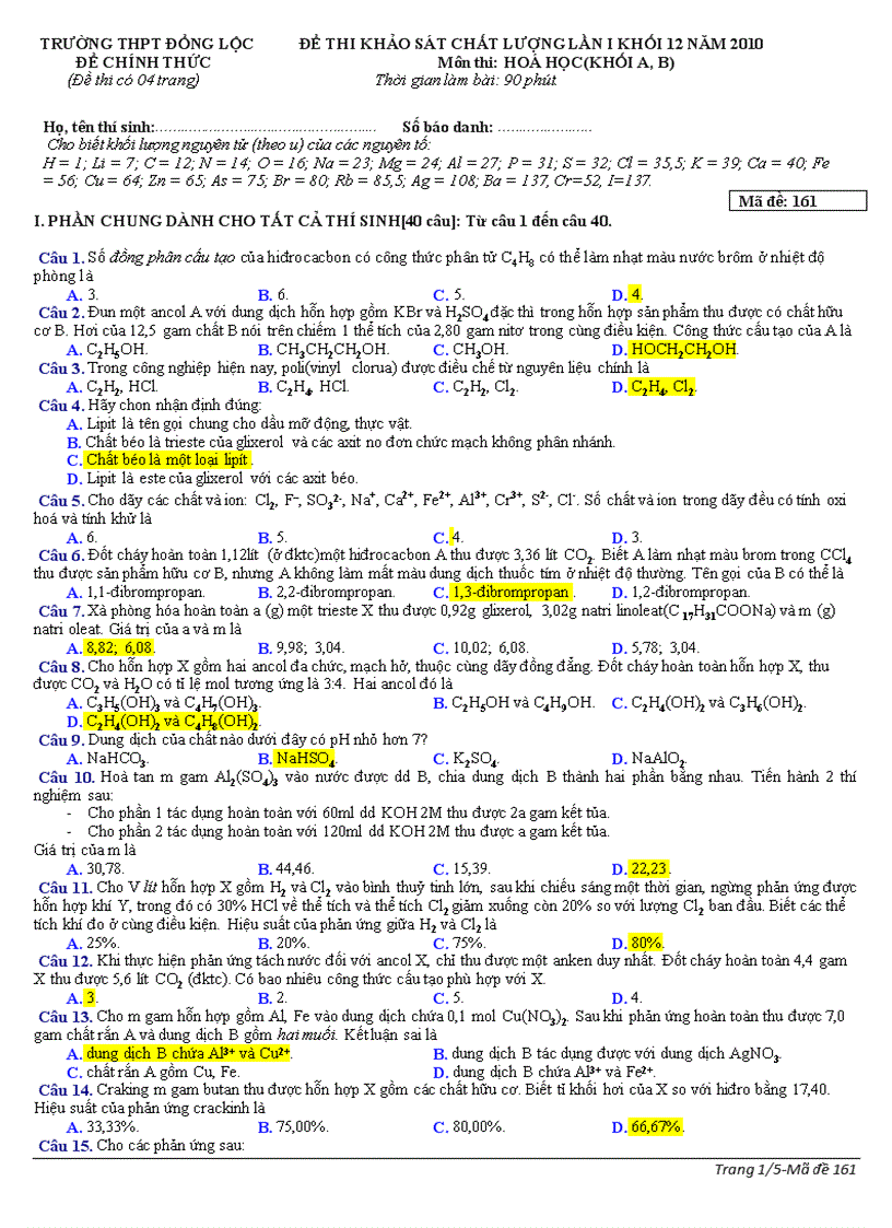 Đề HD Hóa ĐH 2010 số 13