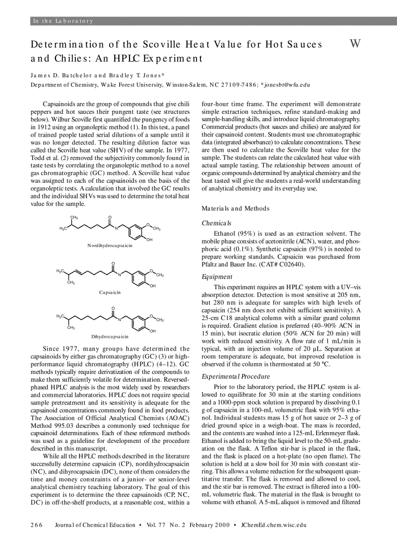 Phân tích capsaicin bằng HPLC