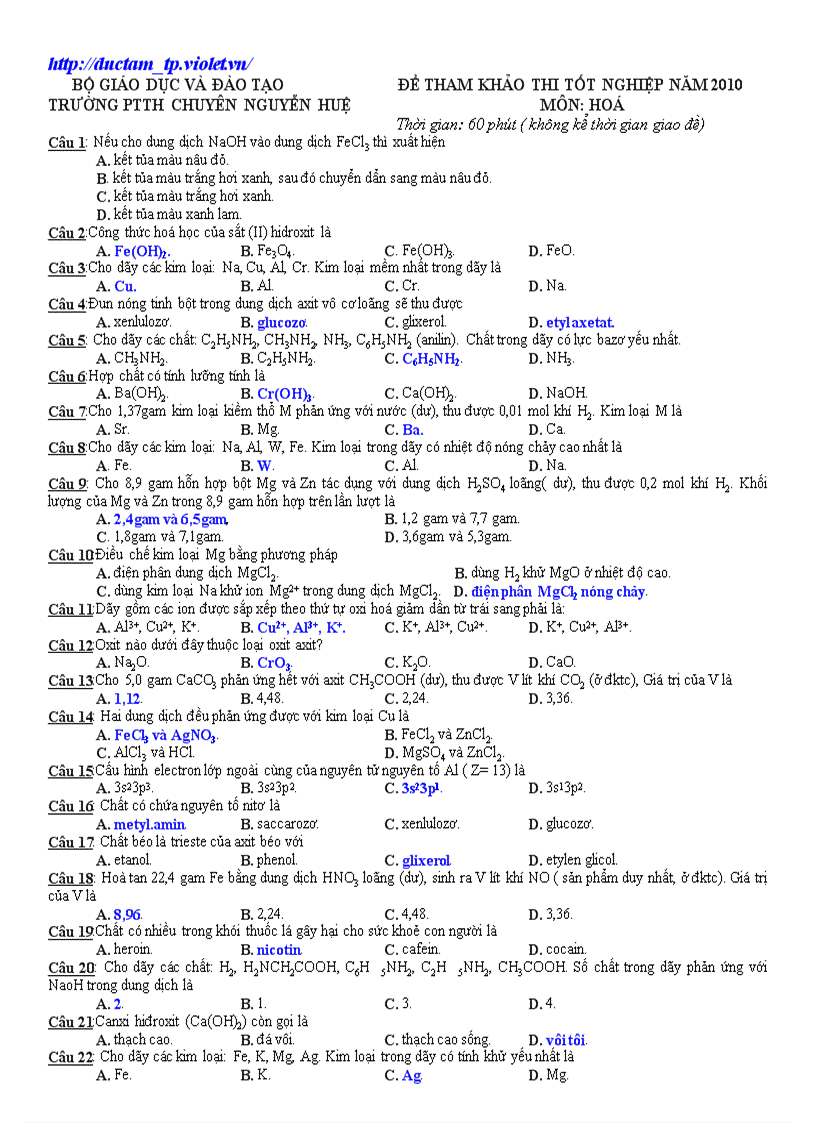 Đề HD Hóa TN Chuyên Nguyễn Huệ