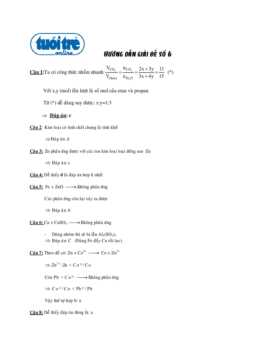 Hướng dẫn giải hóa 6