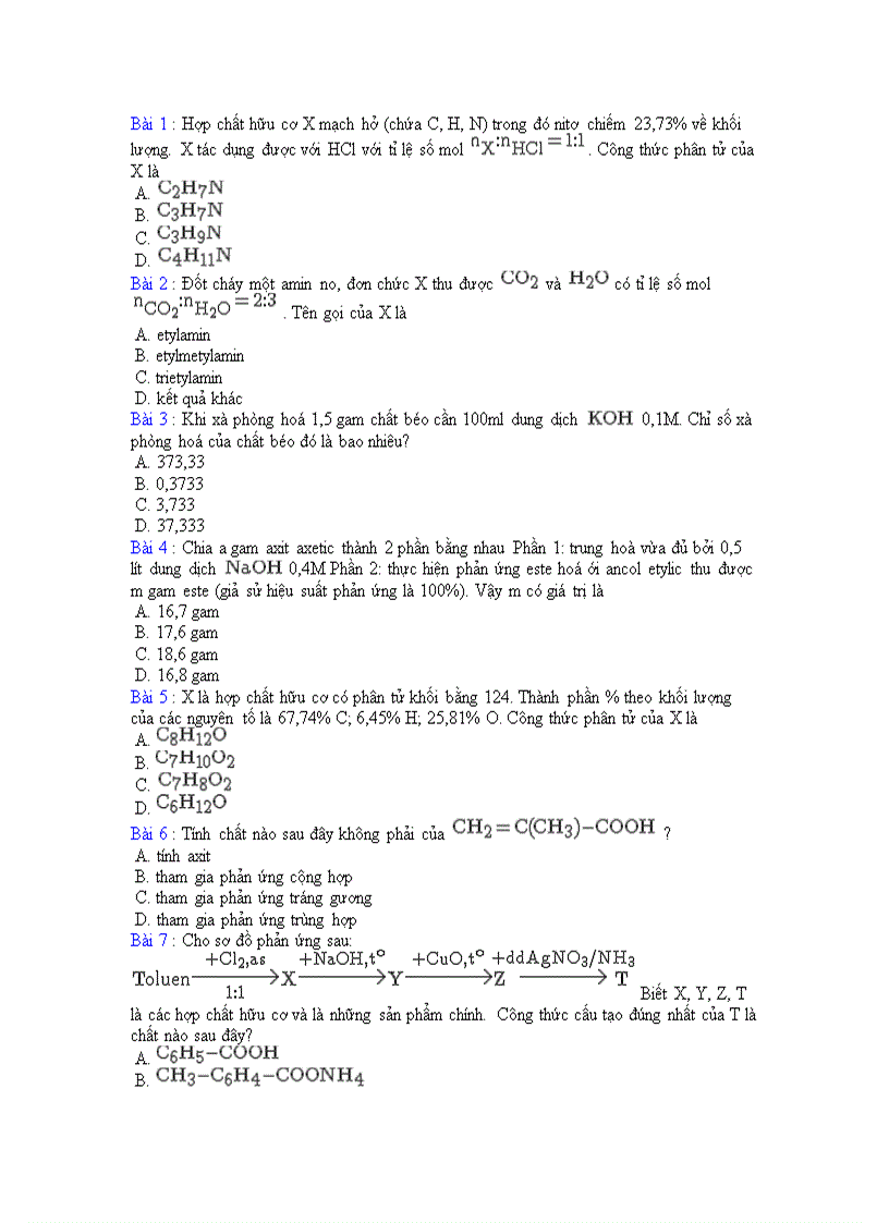 Đề tổng hợp vô cơ và hữu cơ số 4