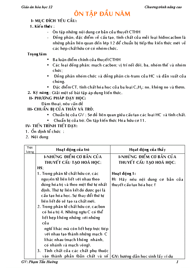 Giáo án 12 cơ bản CT mới