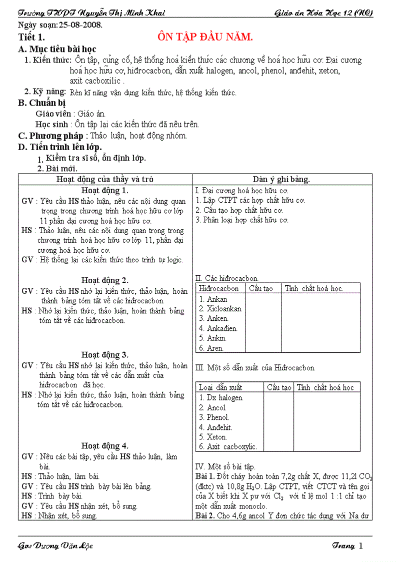 Giáo án Hóa học 12 NC