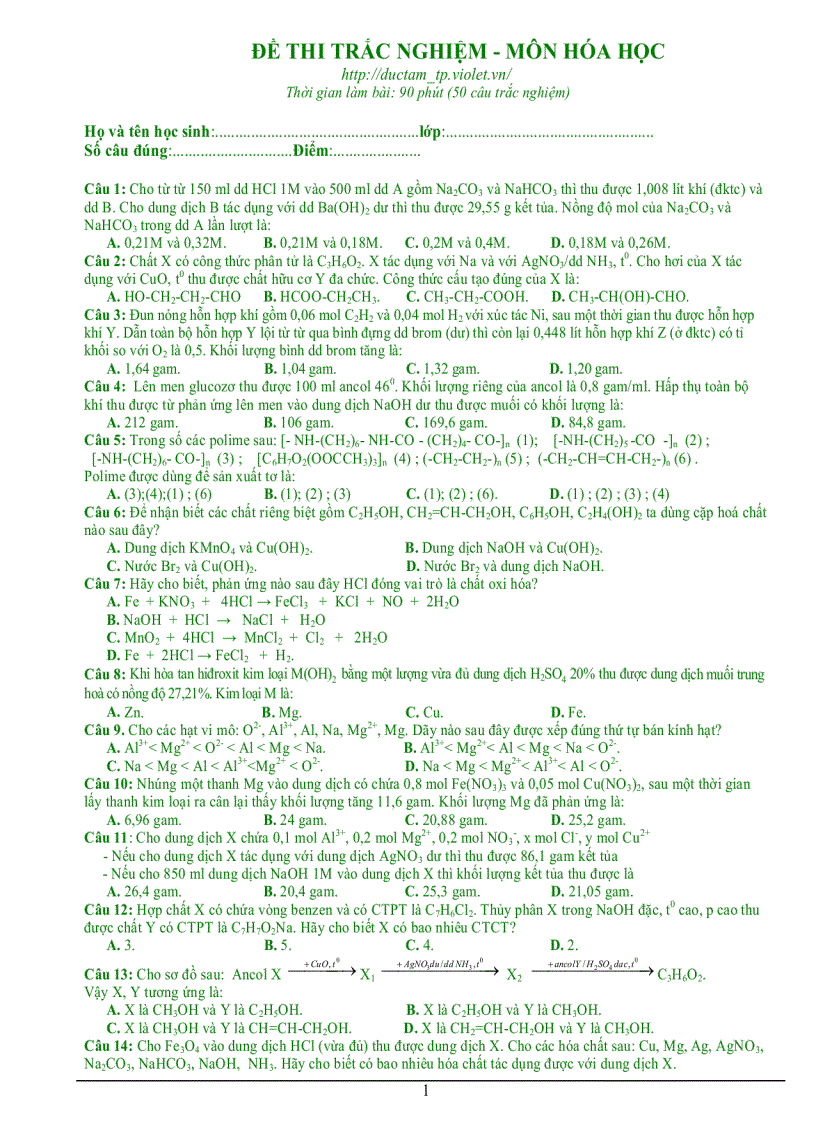 Thi thử Hoá Đại học 10