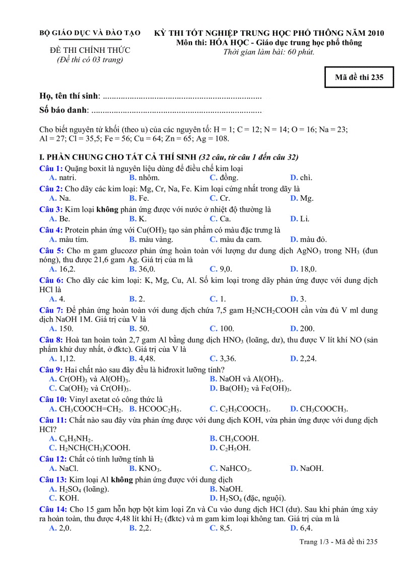 DeCtHoa THPT 2010 M235