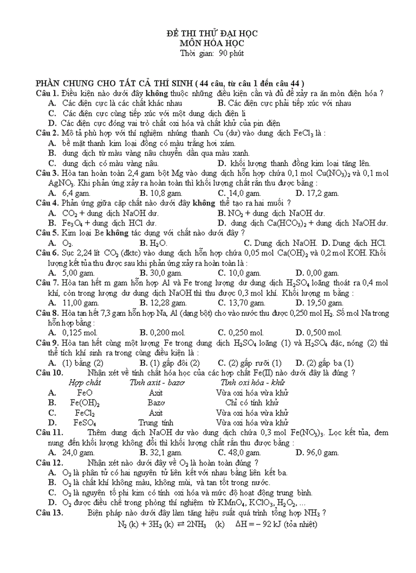 Đề thi thử đại học lần 5 môn hóa