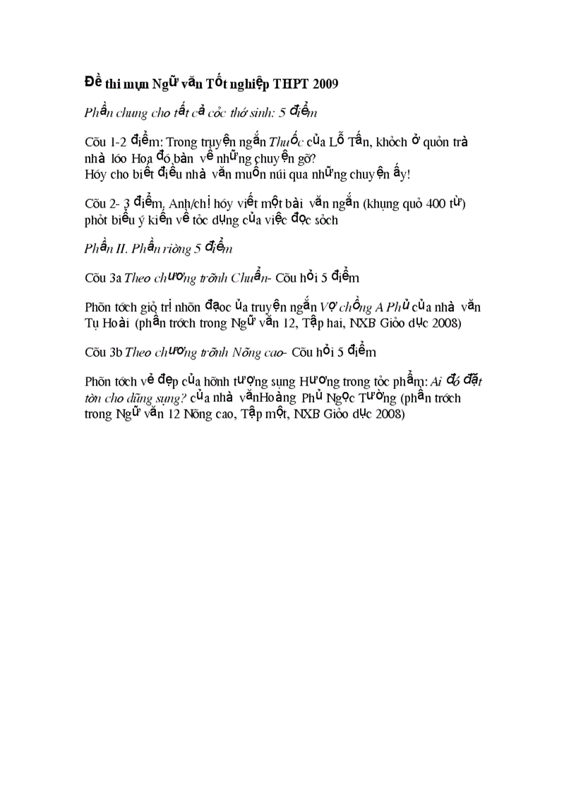 Cau truc de thi tot nghiep THPT 2009 2010