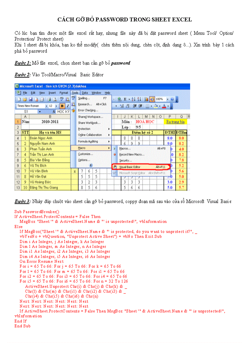 Cách gỡ bỏ password trong sheet excel