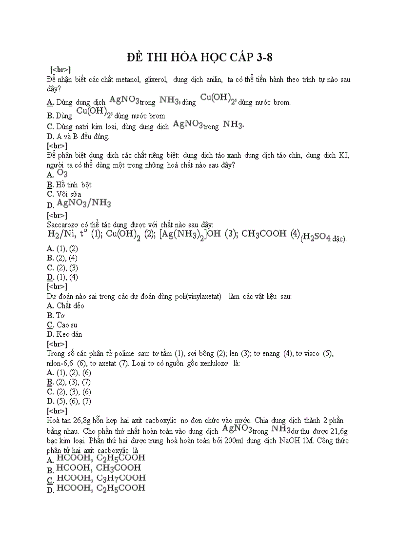 Đề thi trắc nghiệm môn hóa cấp 3 8