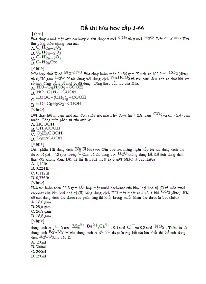 Đề thi trắc nghiệm hóa học cấp 3 66