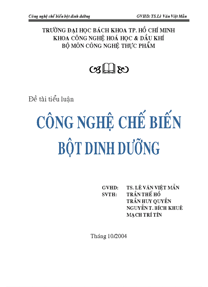 Công nghệ chế biến bột dinh dưỡng