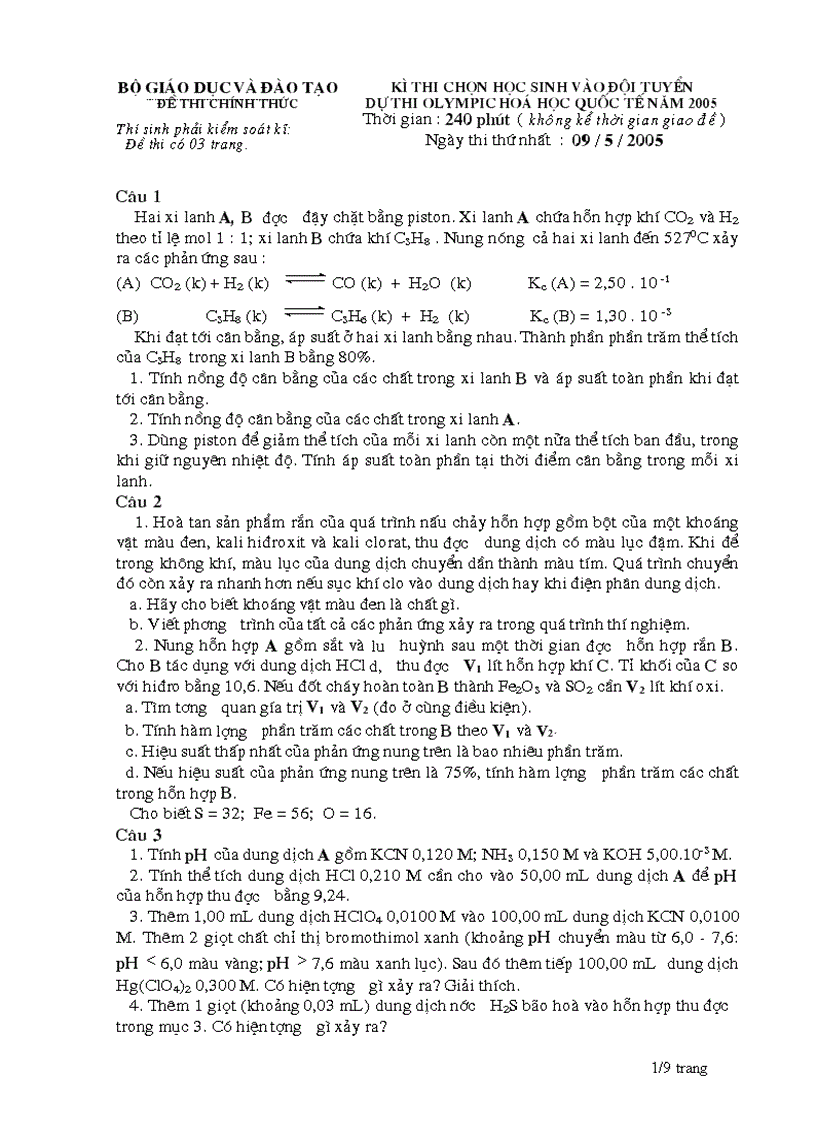 De thi HSG Hóa học quoc gia 2005
