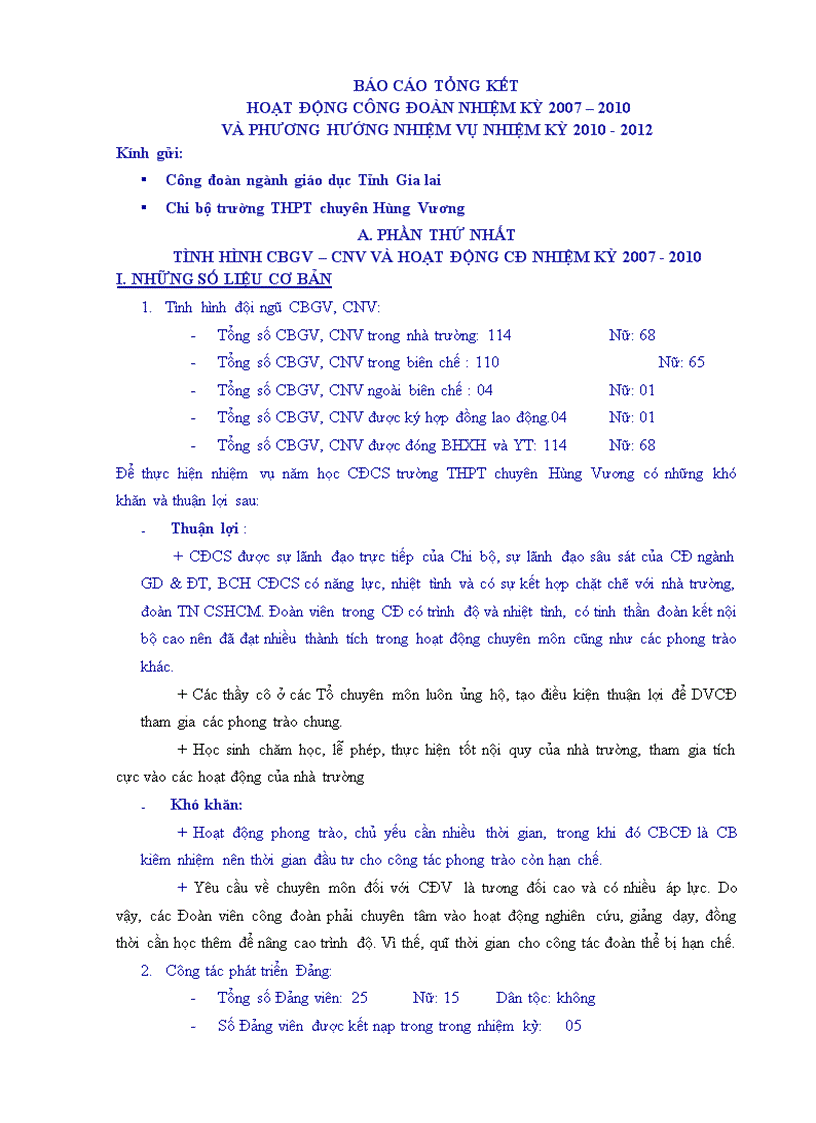 Báo cao công đoàn năm học 2010 2011