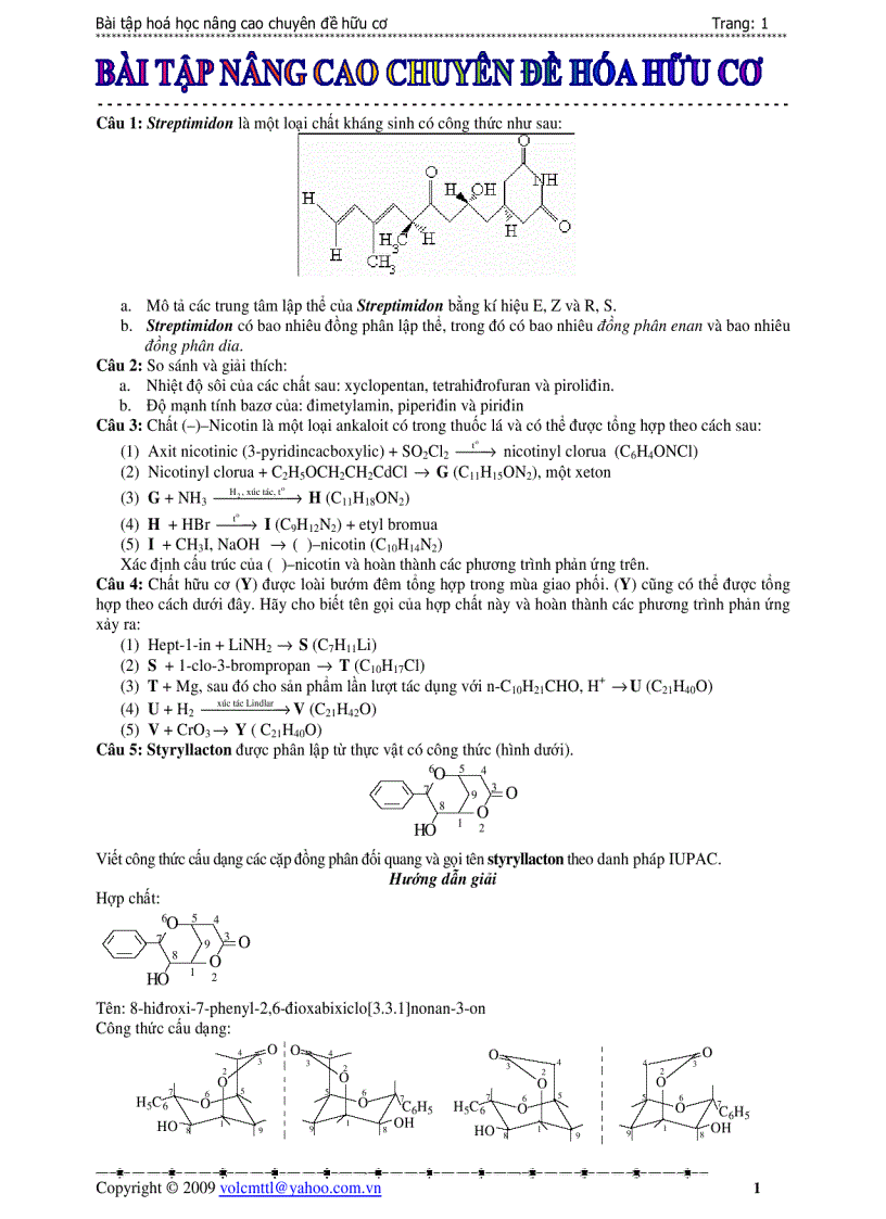 Bài tập hóa hữu cơ HSG