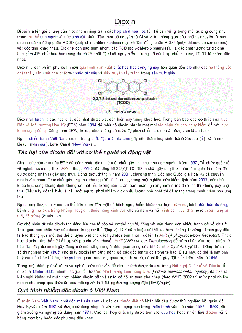Dioxin Chất độc màu da cam