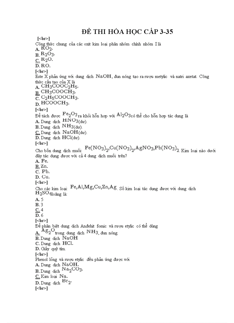 Đề thi trắc nghiệm môn hóa cấp 3 35